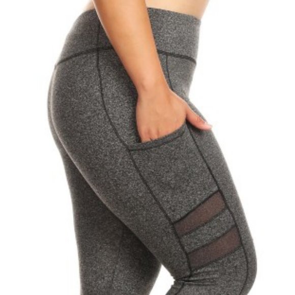 1x-3x Plus Size Gray Sculpting Sport Leggings Pock - Picture 5 of 7